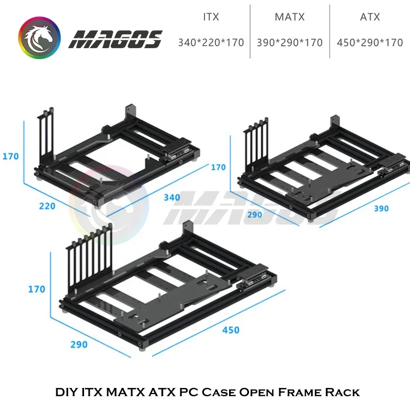 ITX Case Horizontal Aluminum Simple DIY Fully Open Computer Case Frame Support MATX/ATX MB Easy Mounting Shell Rack Air Cooling