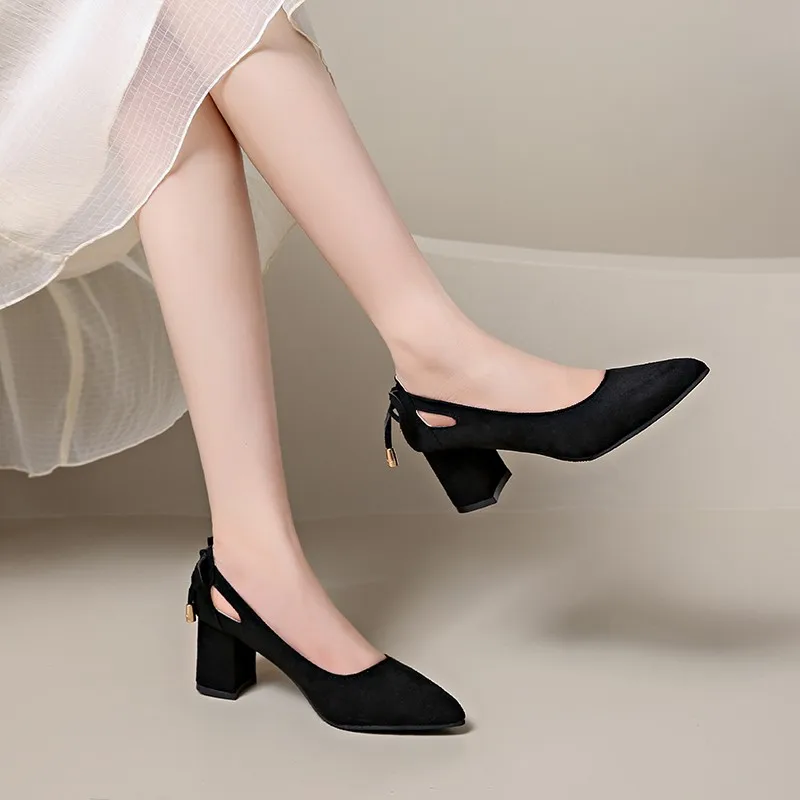 Wysokie obcasy Buty Kobieta Chunky Pointed Toe Obcasy Casual Wedding Party Trend Eleganckie Wygodne Tanie Wyprzedaże