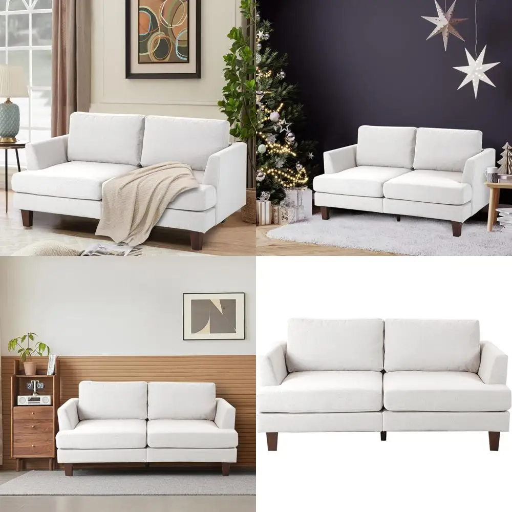 أريكة بمقعدين حديثة لمنتصف القرن، أريكة من قماش الكتان لغرفة المعيشة وغرفة النوم، مناسبة للمساحة الصغيرة #1