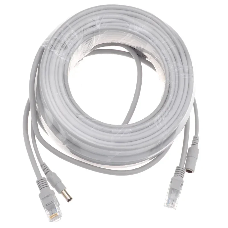 Cabo Ethernet para sistema de cctv, cabo ethernet cinza, 5m/10m/15m/20m/30m, rj45 + dc de alimentação, para câmeras ip