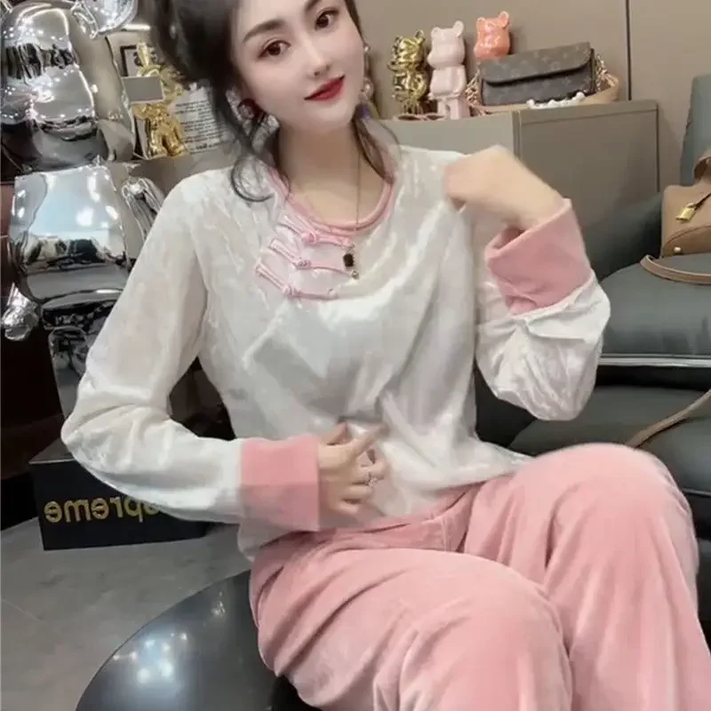 

Fallow Look Younger Temperament Tide Loungewear Two-piece Can Be Worn Outside Pajamas for Women Traf Velour Pajamas Set