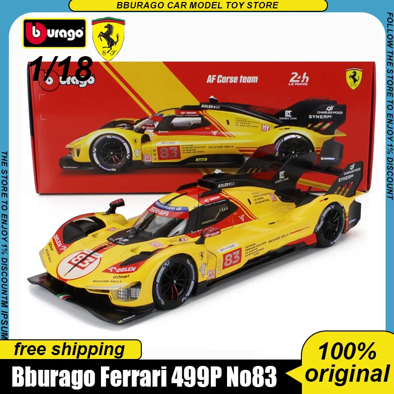 

New In Stock Burago 1:18 2024 Wec Qatar 1812 Km Ferrari 499p Yifei Ye 24h Lemans Racing No83 Alloy Miniature Diecast Model Toys