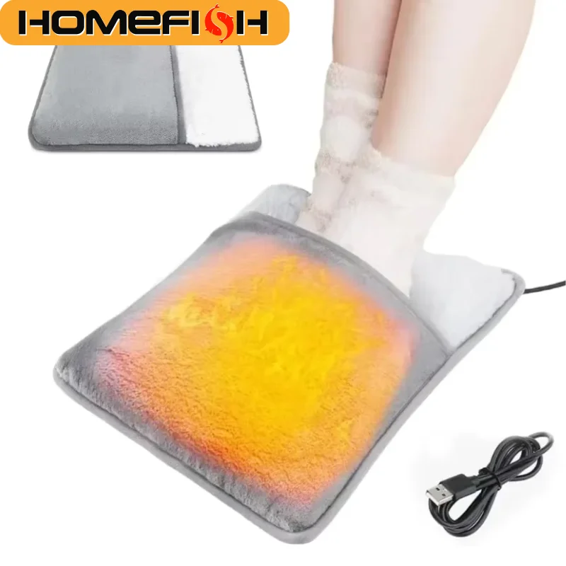 HOMEFISH USB Electric Foot Heating Pad Washable Soft Plush Foot Warmer Mat for Winter Home Bed Under Desk Use