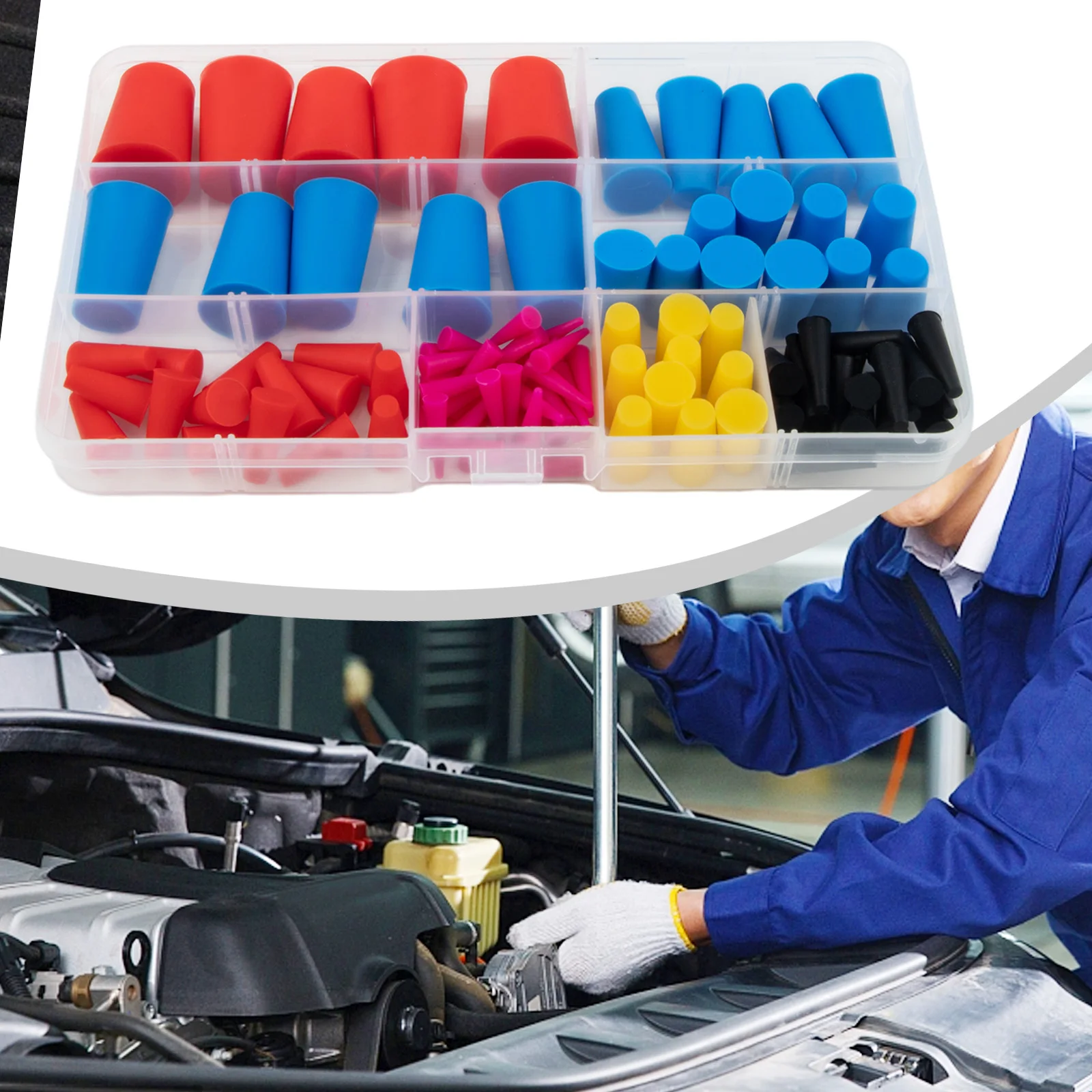 105Pcs 고온 마스킹 플러그-파우더 코팅 실리콘 고무-테이퍼 플러그-키트 다기능-자동차 액세서리