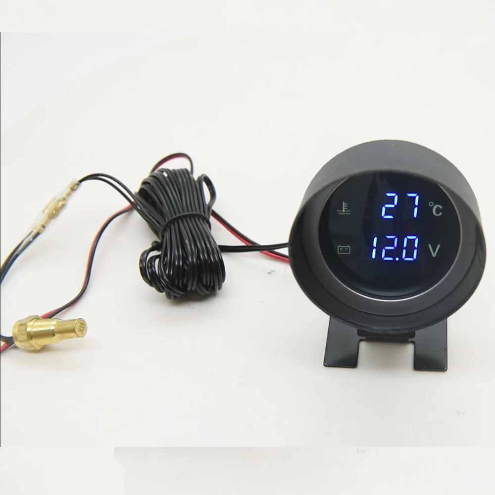 2inch 52mm Car Water Temperature Gauge LCD Digital Vehicle Thermometer Indicator Clock Sensor Voltmeter 2 in 1 Gauges