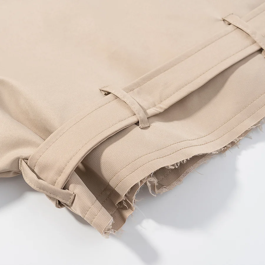 เสื้อโค้ทครอปทรงเทรนช์โค้ทสีกากี แขนยาว สไตล์ลำลอง คลาสสิก สำหรับผู้หญิง แฟชั่นฤดูใบไม้ร่วง 2025 เสื้อแจ็คเก็ต เสื้อคลุม