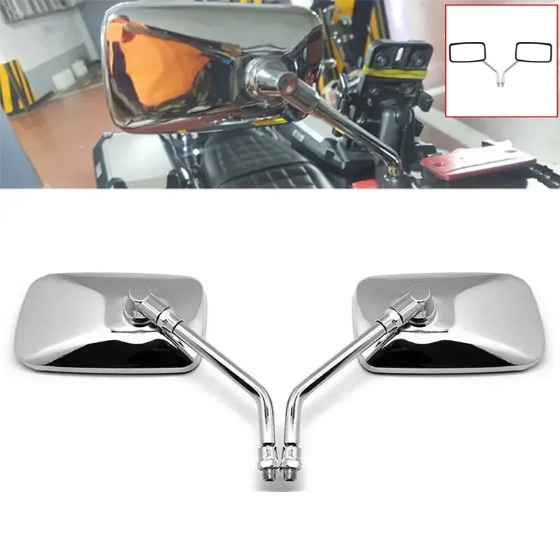 Pair Universal Rectangle Motorcycle Rearview Mirrors 10mm Chrome retrovisor moto mirror moto For Honda Motorbike Scooter E-Bike
