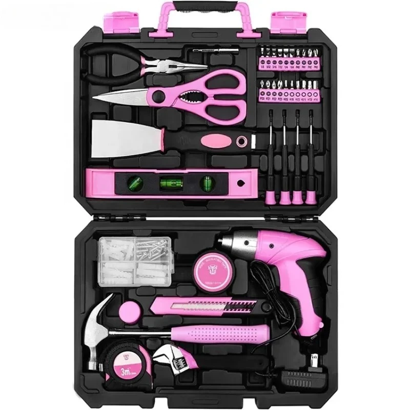 

Portable 110-piece pink DIY home tool set, customisable tool kit – home toolbox for women