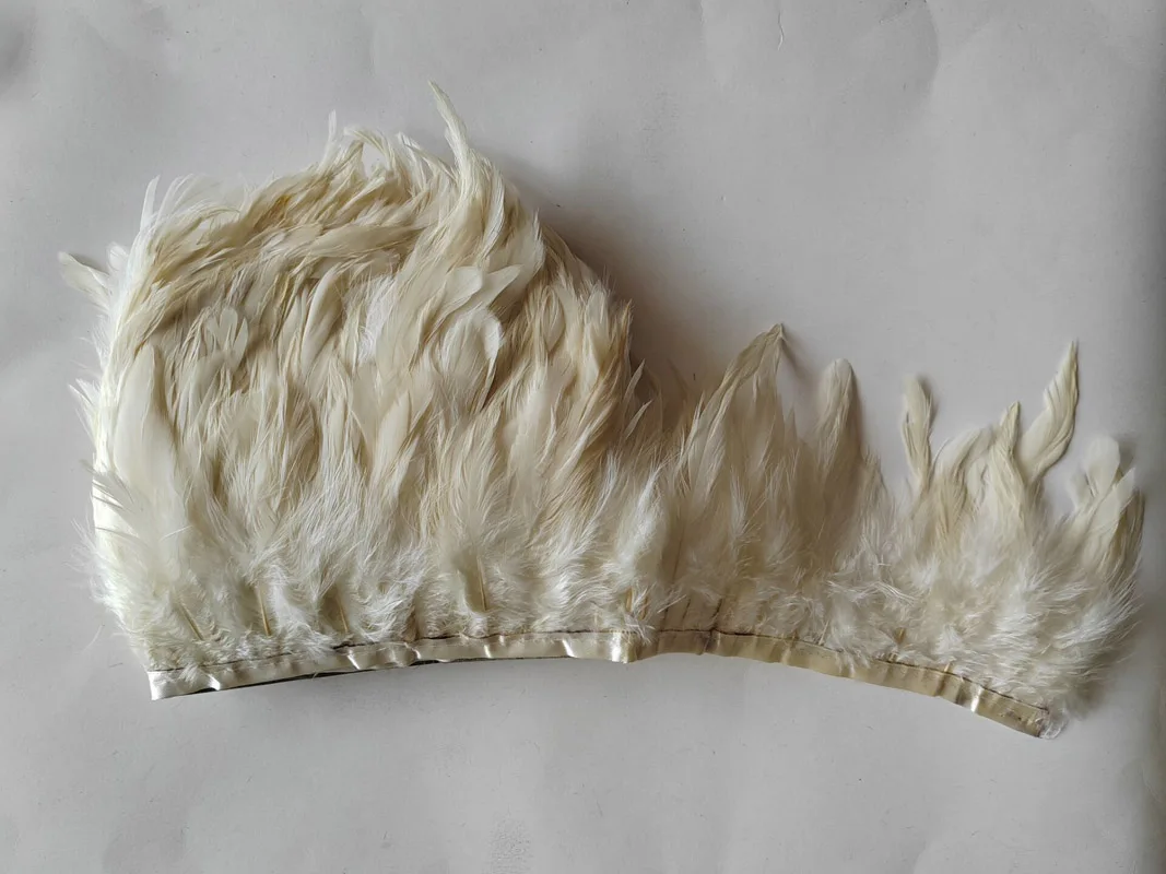 The Cream Colour Rooster Coque Feathers Sewn on Fringe/Ribbon/Trim,nature colour feather trim for craft/clothing