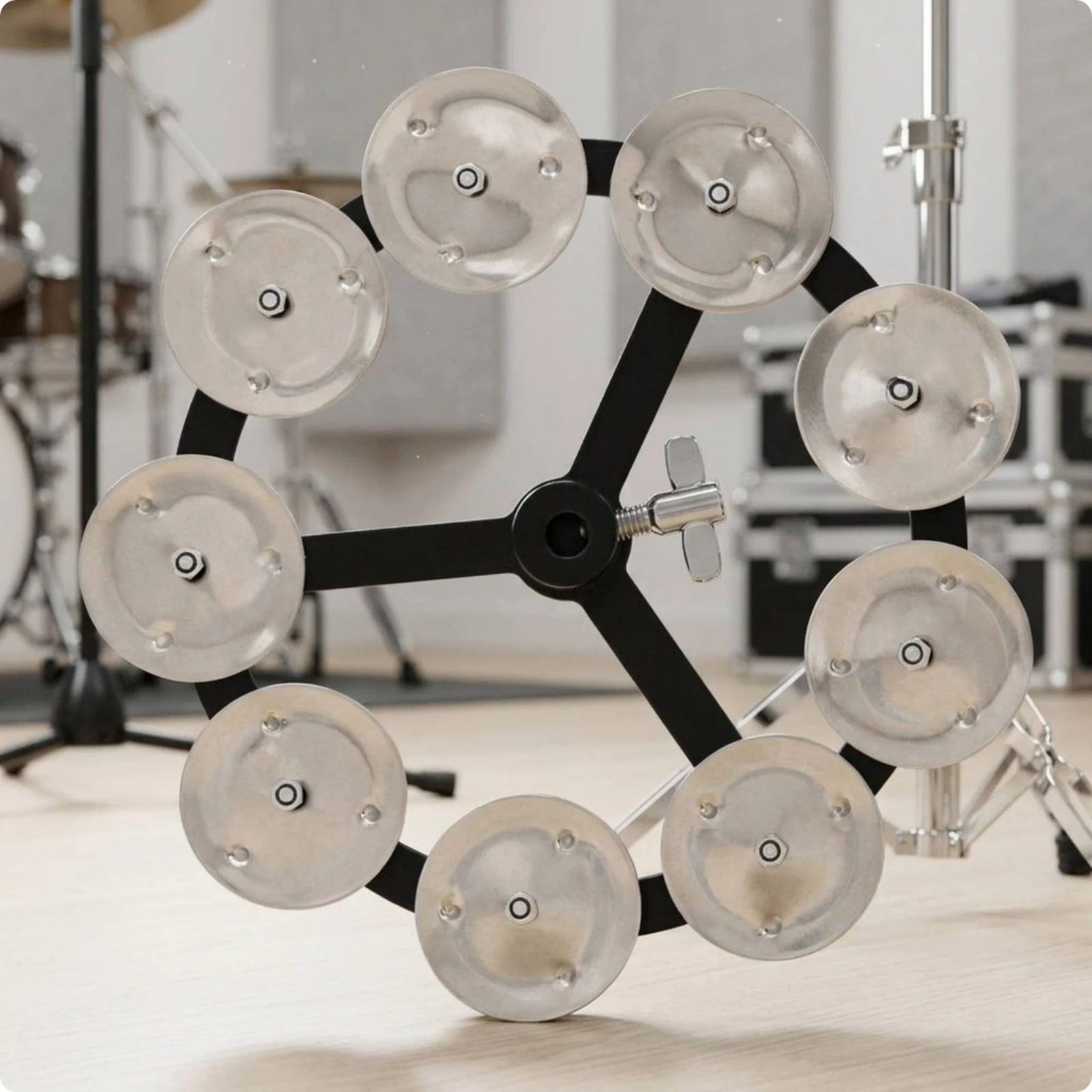 Hi-Hat Bell Compact Hi-Hat Tambourine Cymbal Bell with Metal Frame Mountable Drum Accessory Long-Lasting for Drummers