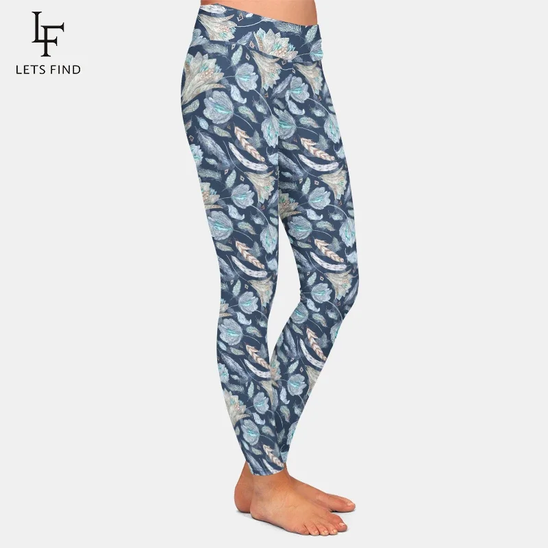 LETSFIND Fashion Womens Fashions High Waist Leggings 3D Leaf Pattern Print Soft and Slim Fitness Elastic Full Leggings