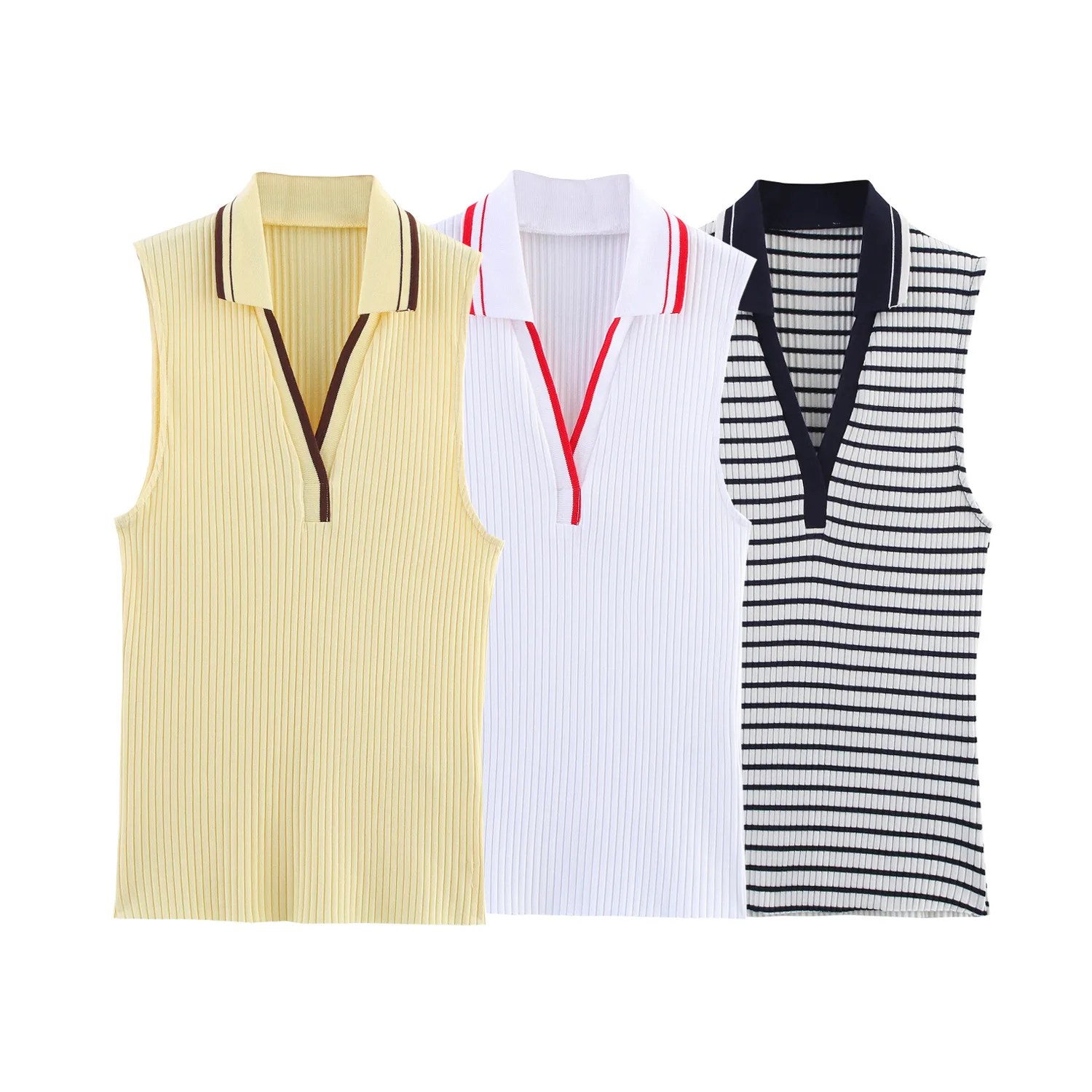 

Summer New Ribbed Polo Collar Sleeveless Vest European And American Clothing Export Wholesale