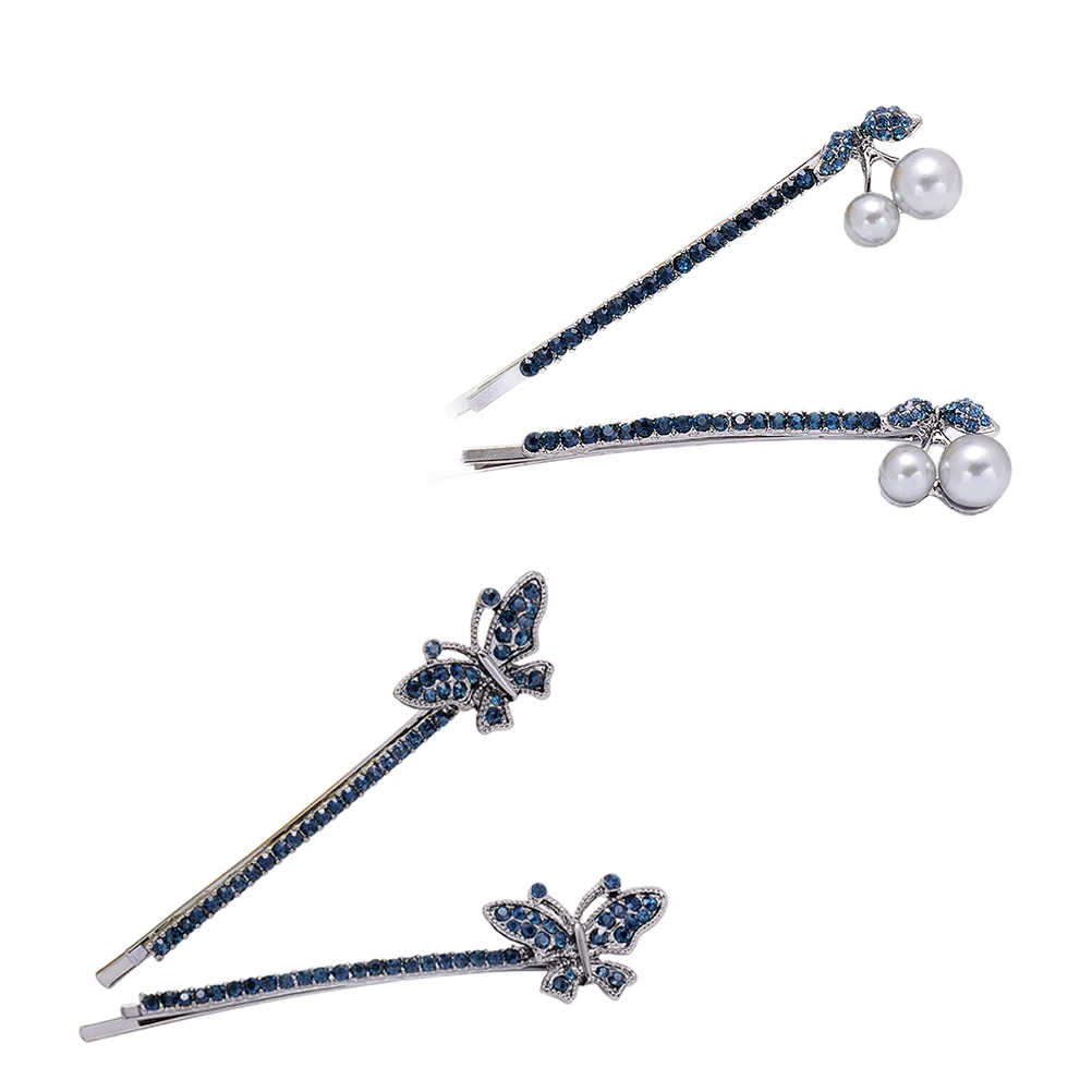 

Rhinestone Hair Clips 2 Pairs Lightweight Durable Women Accessories Vibrant Hairstyle Flowers Barrettes Hairpins