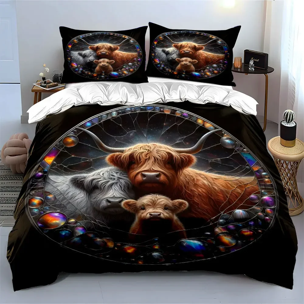 "Highland Cattle Family Decor Set" Soft Comfortable Duvet Cover Bedding Set Included 1*Duvet Cover & 2*Pillowcases, gift