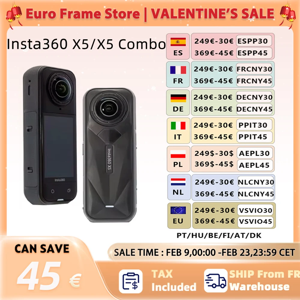 Insta360 X5 Action Camera 2025 New 8K 30fps Replaceable Lenses Triple AI Chip Superior Low Light 185 Mins Run Life Insta 360 X5