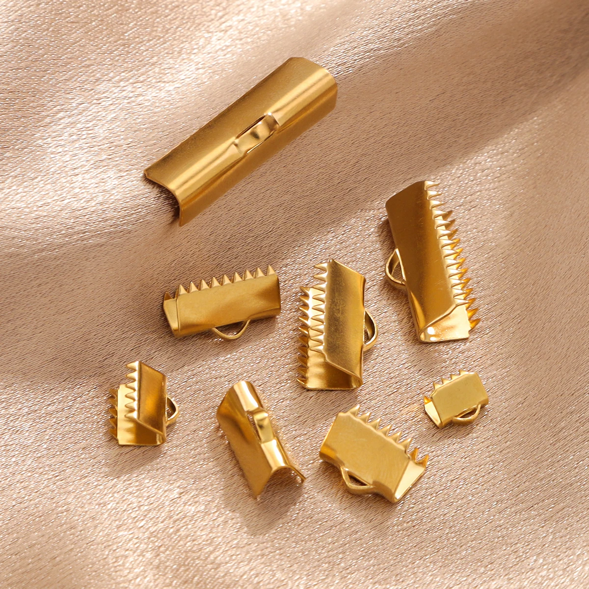 20pcs Stainless Steel Gold Color Crimp End Bead Buckle Tip Clasp DIY Rope Ribbon Leather Folding Pieces Jewelry Making Connector