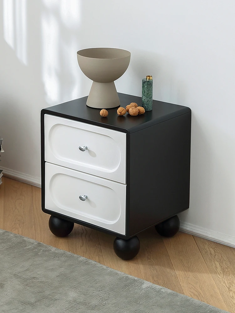 French cream antique bedside table bedroom modern simple black and white solid wood retro bedside cabinet