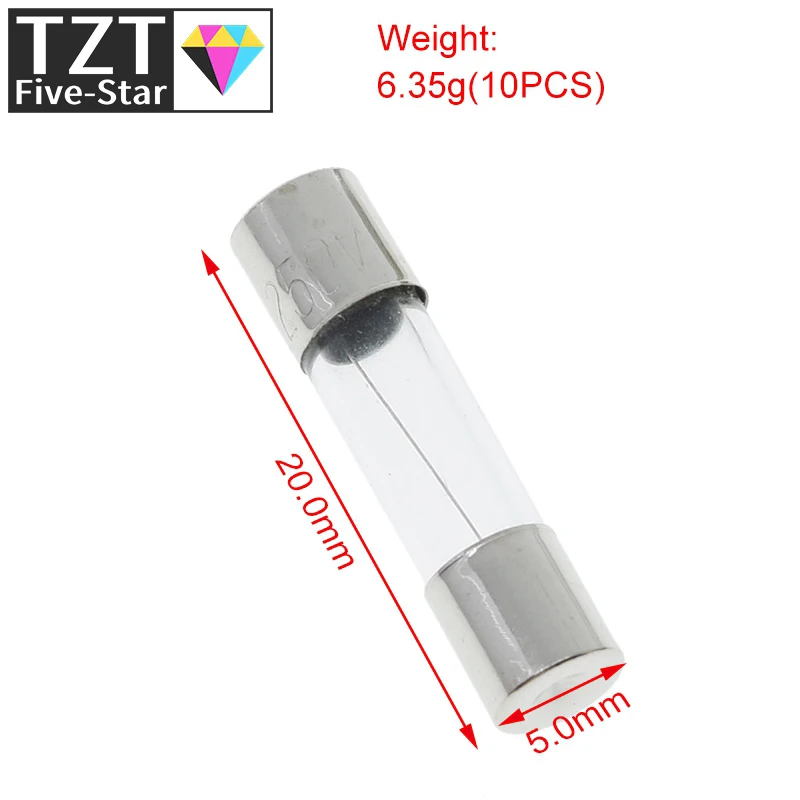 TZT 10PCS 5x20mm Fast Blow Glass Tube Fuses 0.2A 0.3A 0.5A 0.75A 1A 1.5A 2A 2.5A 3A 4A 5A 6A 8A 10A 15A 20A 25A 30A 250V 5*20mm