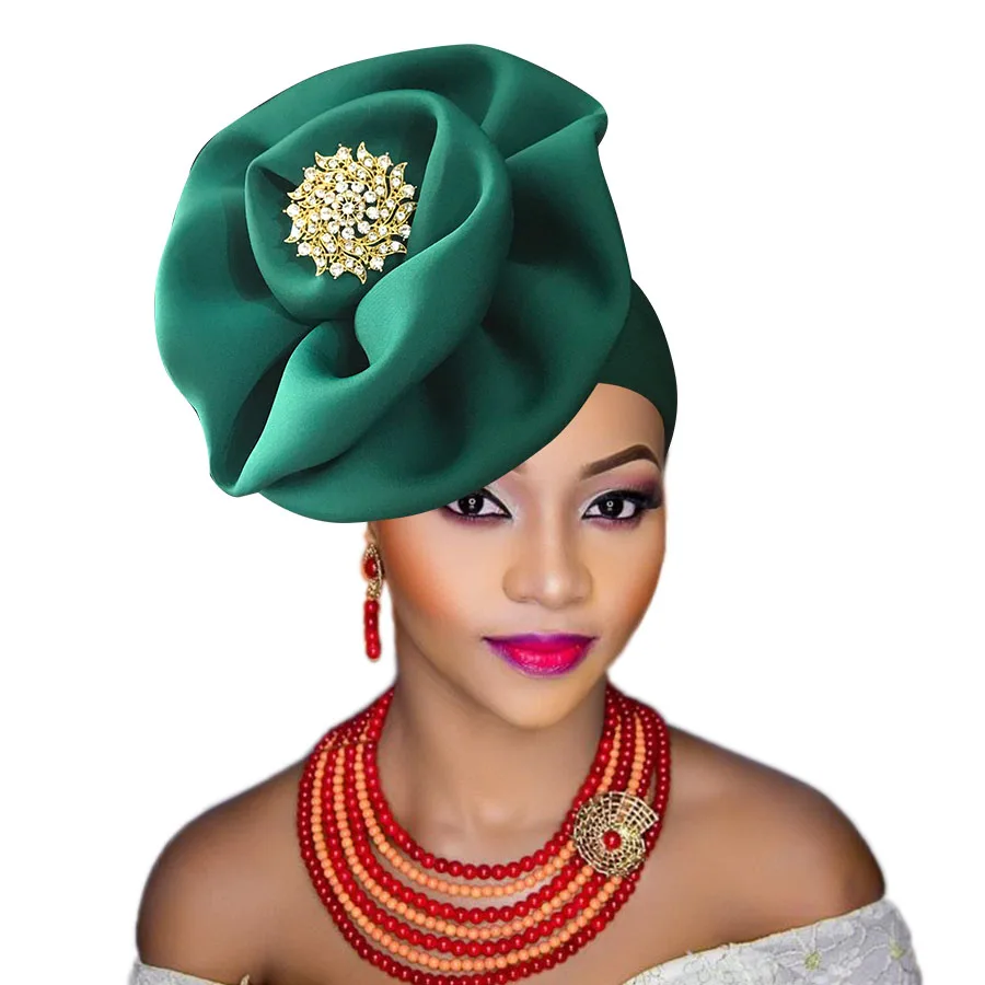 Exaggerated African Turban Big Flower Design Headtie Cap Fashion Ladies Head Wraps Muslim Hijab Bonnets Female Beanies