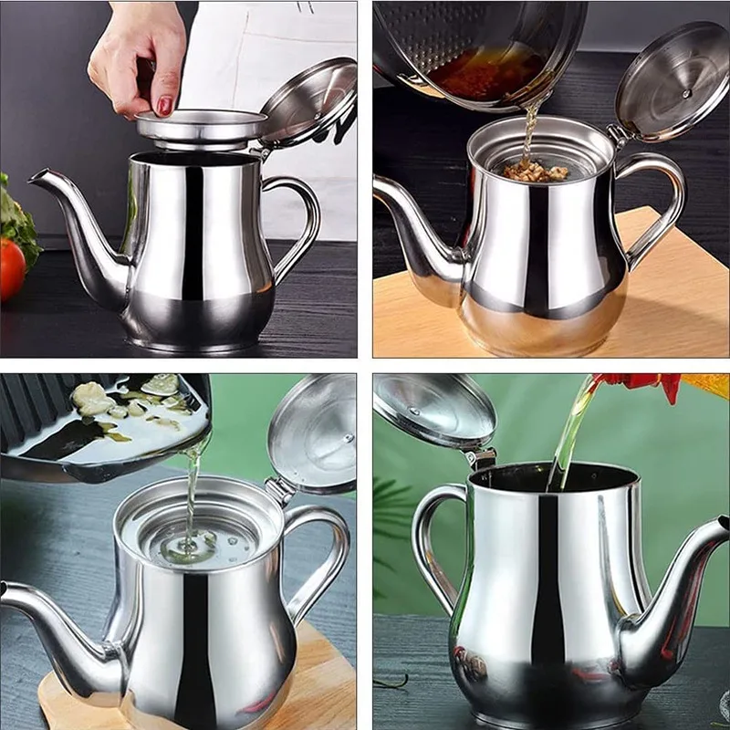 Strainer Oiler Stainless Steel Household Leak-Proof Pot Pour Oil Bottle Kitchen Supplies Practical Oil Cans Seasoning Jars New view 2