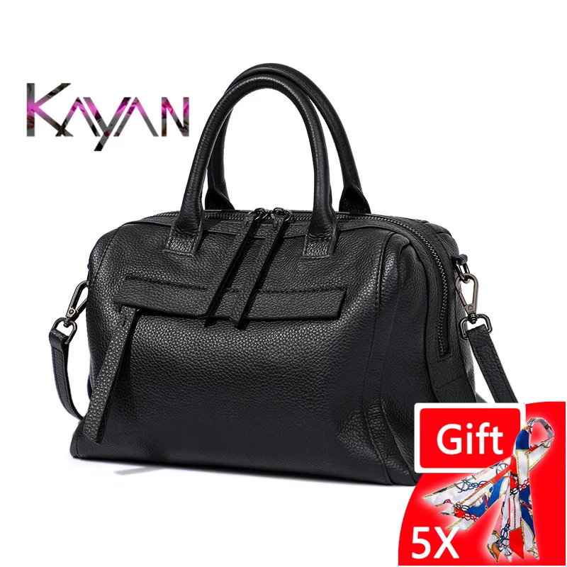 Luxury Design Women Boston Tote Large Capacity Vintage Female Handbag Genuine Leather Lichee Shoulder Travel Purse