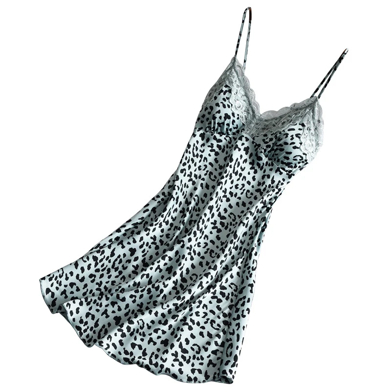 Leopard Print Camisole Nightdress For Women, Summer And Autumn Thin Sexy Silk Short Dress With Chest Pads, Lace Ice Pajamas view 5