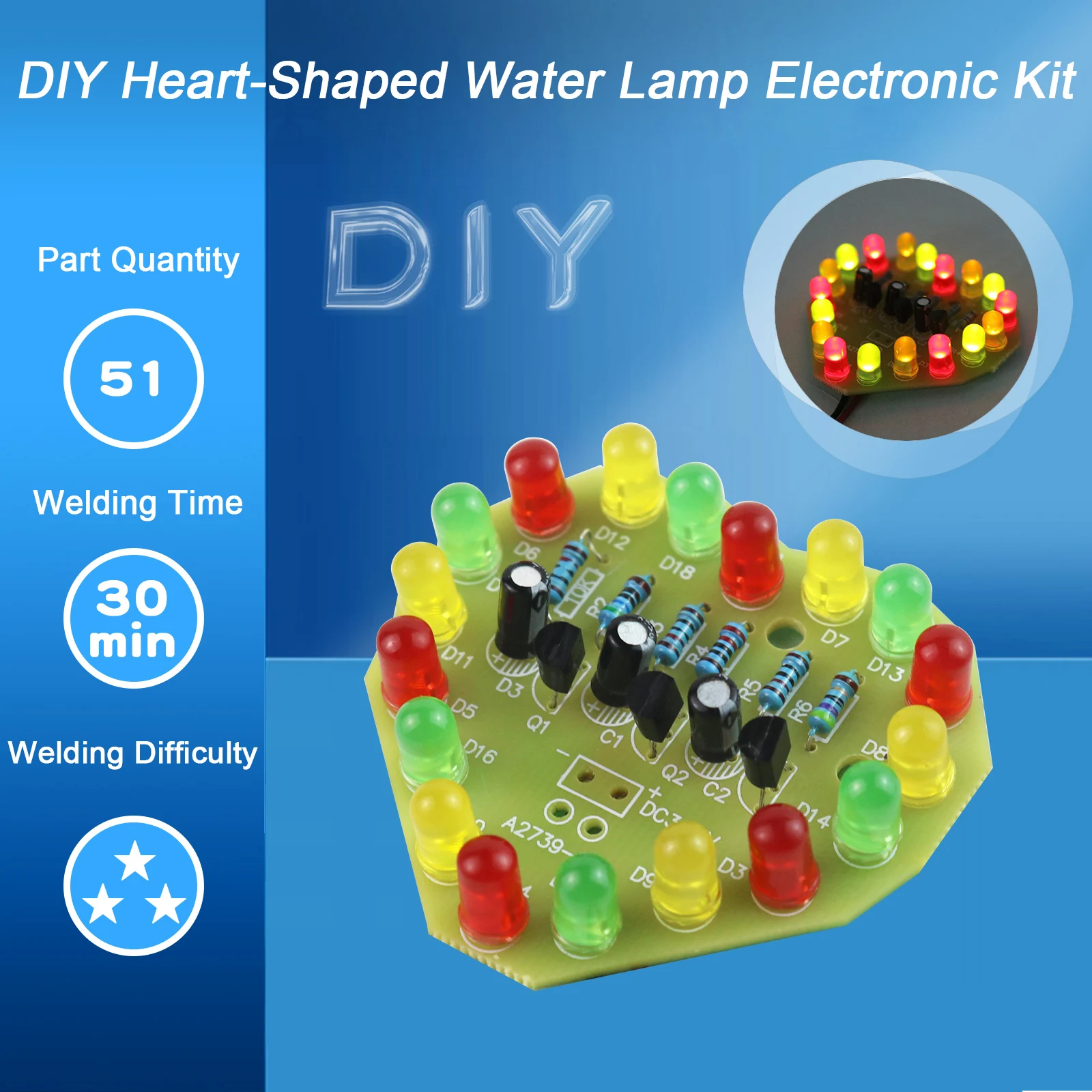 LED Light Heart Shape Water Lamp Kit Cardioid DIY Electronic Kit Love Light Diy Production Skills Training Welding Practice