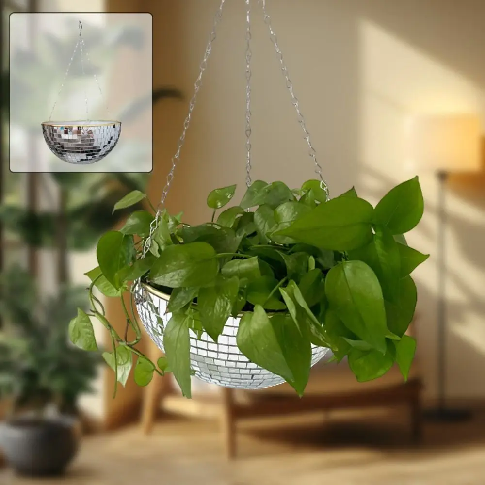 Creative Disco Ball Flowerpot Plastic Hemisphere Hanging Basket Glass Mirror Hanging Pot Home