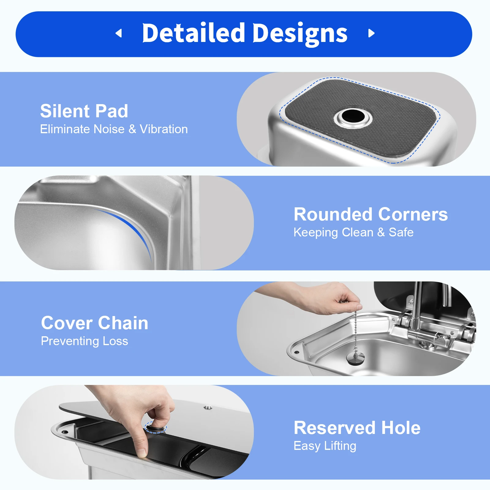 Lavabo de acero con grifo plegable, lavabo de mano, tapa de vidrio templado, accesorios de remolque para caravana o barco