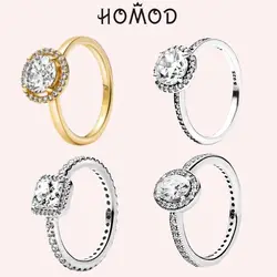 Homod Sparkling Round Halo Ring Round Zircon Engagement Rings for Women Luxury Female Jewelry