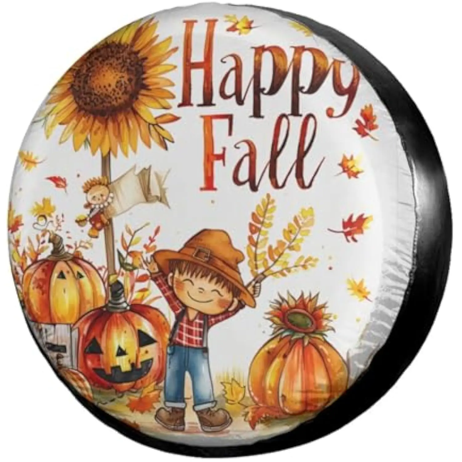 

Happy Fall Pumpkin Sunflower Spare Tire Cover Waterproof for RV Trailer SUV Durable Wheel Protector