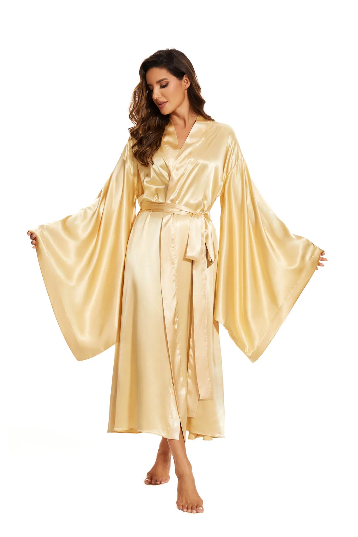 Women\'s Bath Robe With Ribbons Belt Silk Stain Sexy Lounge Wear Night Gown plus size customized