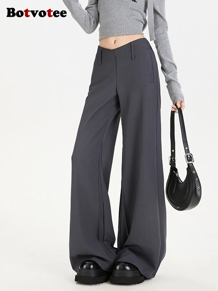 

Botvotee 2025 Women's V-Waist Low Rise Trousers - Flared Wide Leg Dress Pants American Retro Drag Hem Fluid Drape Office Pants