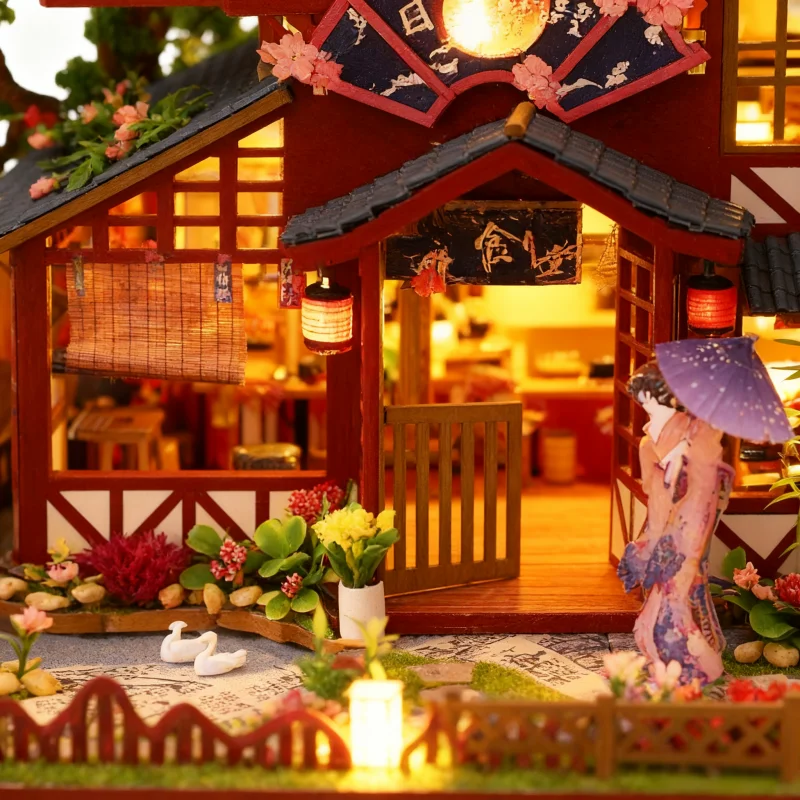 OUZEY Japanese Zen Villa DIY، منزل خشبي مزدوج الطبقات ثلاثي الأبعاد، نموذج حديقة تقليدي للمراهقين #2