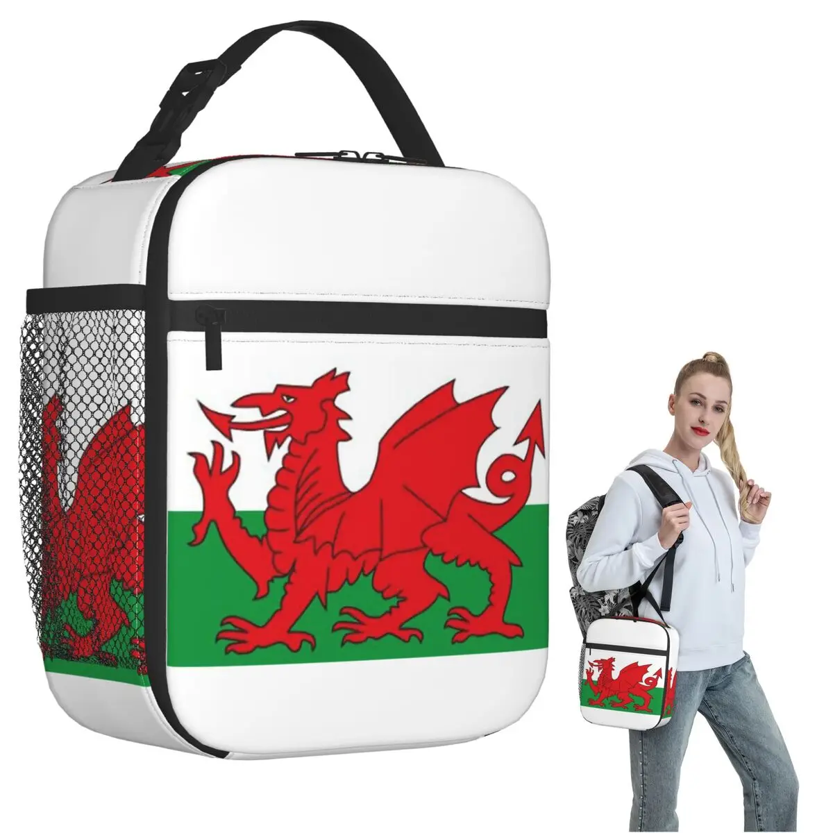 Flag Of Wales Welsh Dragon Insulated Lunch Bag for Women Kids Leakproof Food Boxes Thermal Lunch Box Tote