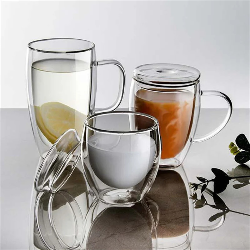 250/350/450ml Double Wall High Borosilicate Glass Mug With Lid Heat Resistant Tea Milk Lemon Juice Coffee Water Cup Drinkware