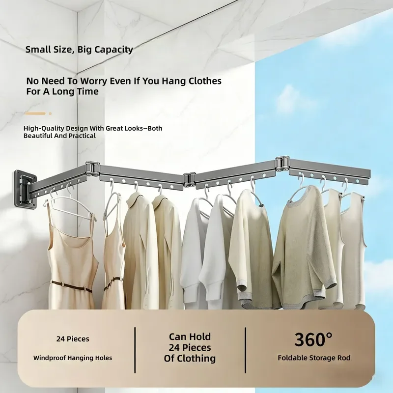 for Folding Clothes Drying Rack Balcony Quilt Dryer Wall Mounted Telescopic Cold Weather Laundry Rod Space Saving Hanger