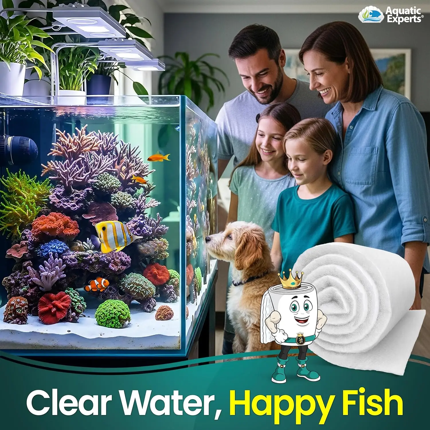 خيط فلتر حوض السمك بسمك 3/4 بوصة إلى 1 بوصة، بعرض 12 بوصة، بطول 24 قدمًا - لفة الوسائط الأولى للمياه الشفافة الكريستالية