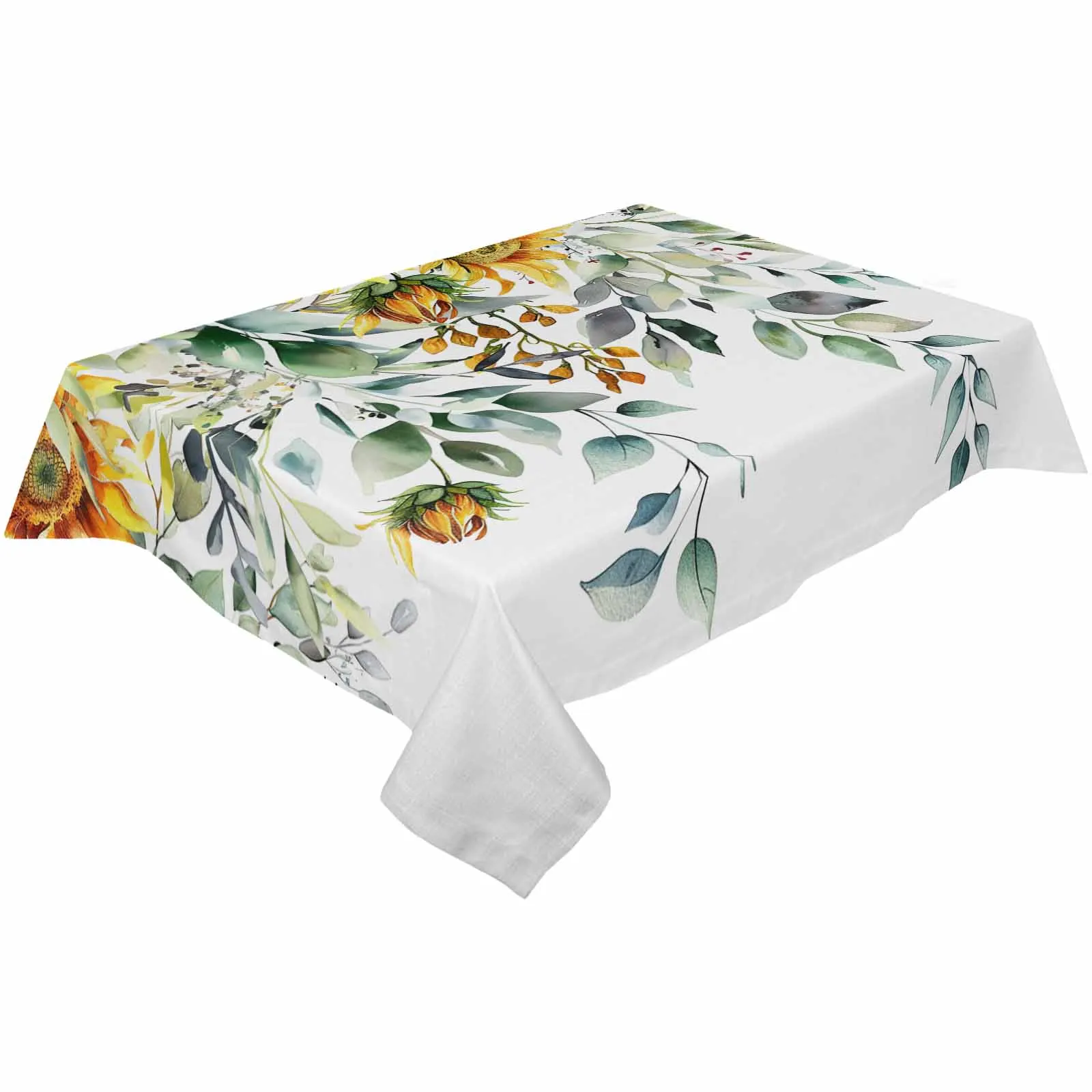 

Plant Leaves Sunflower Flower Tablecloth Holiday Dining Table Decor Table Cover Rectangular Wedding Decoration Tablecloth