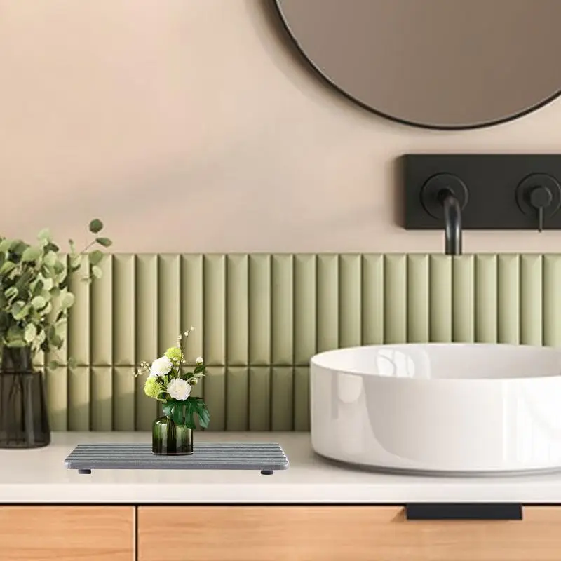 Diatomite Sink Trays Grooved Design Water Absorbent Diatomite Coasters Instant Dry Sink Organizer Bathroom For Kitchen &