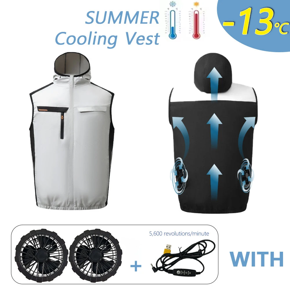 夏フード付きファンベスト耐熱空調ウェアラブル冷却ファンベスト夏の屋外キャンプ釣り作業服