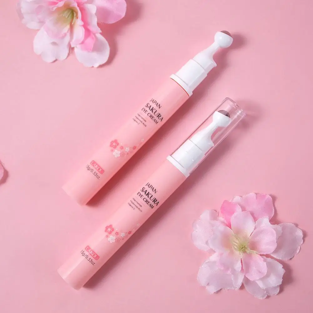 15ml 360° Roller Massage Nourishing Skin Care Eye Cream Sakura Roller Eye Cream Deep Hydration Improve Dry Fine Lines Eye Cream