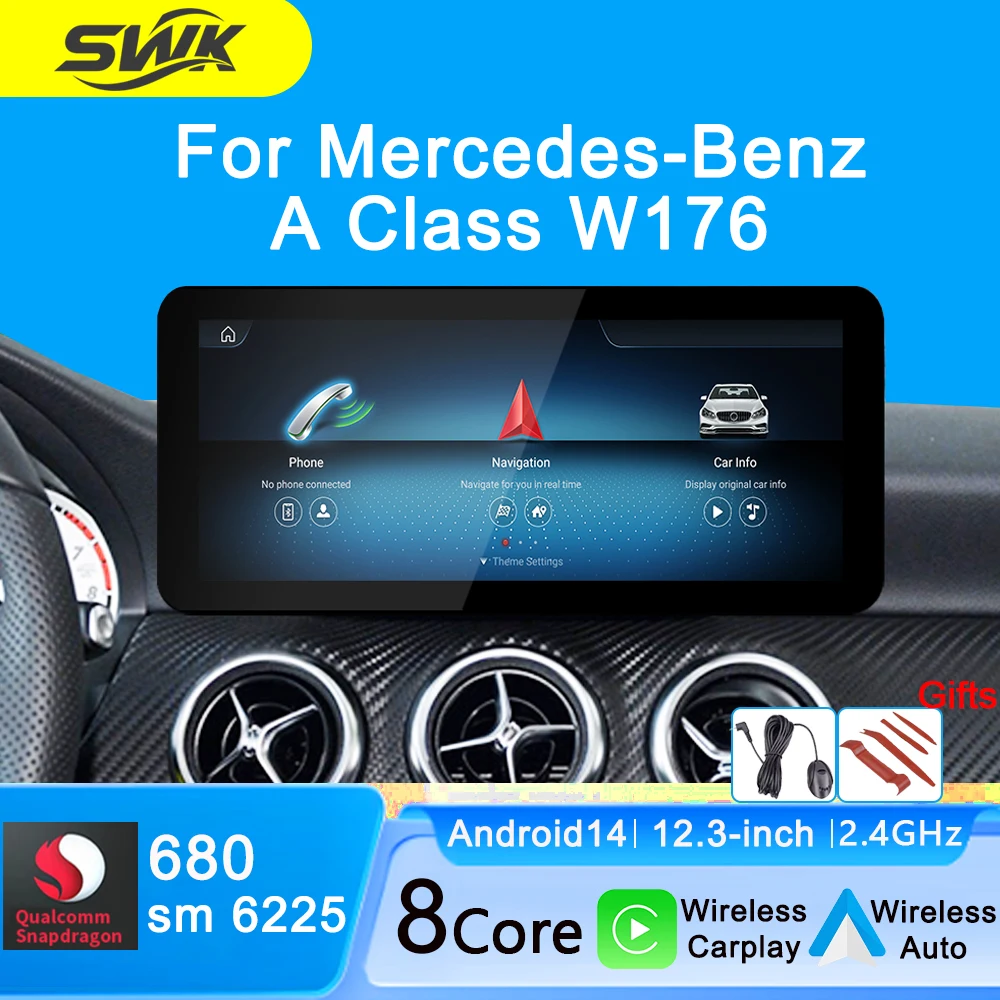 

12.3''Touch Screen For Mercedes-Benz A Class W176 Car Multimedia Player Android14 Car Smart Radio GPS Navigation WiFi BT Carplay