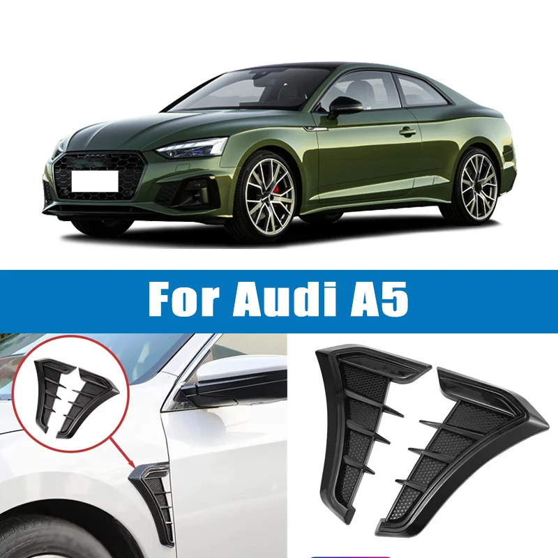 For Audi A5 Exterior Accessories 1 Pair Carbon Black Fender Side Vents Air Flow Intake Hole Grille Sticker Cover
