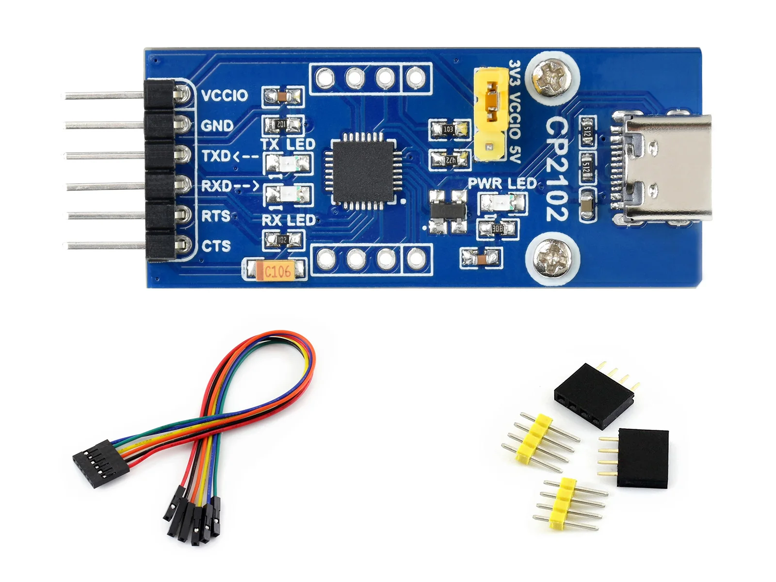 Waveshare CP2102 USB UART Board Type C,USB To UART(TTL) Communication Module,USB-C Connector,Support Mac OS,Linux,Android