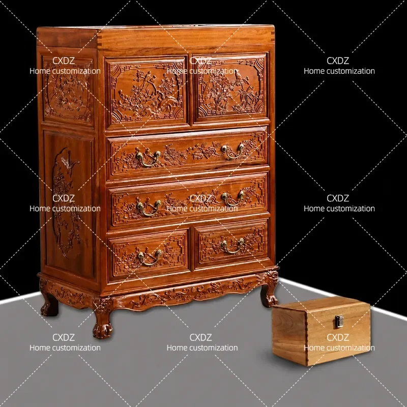 Full Camphor Wood Storage Cabinet Solid Wood Chest Drawer Box Chinese Retro Furniture One Piece Combination Cupboard Free