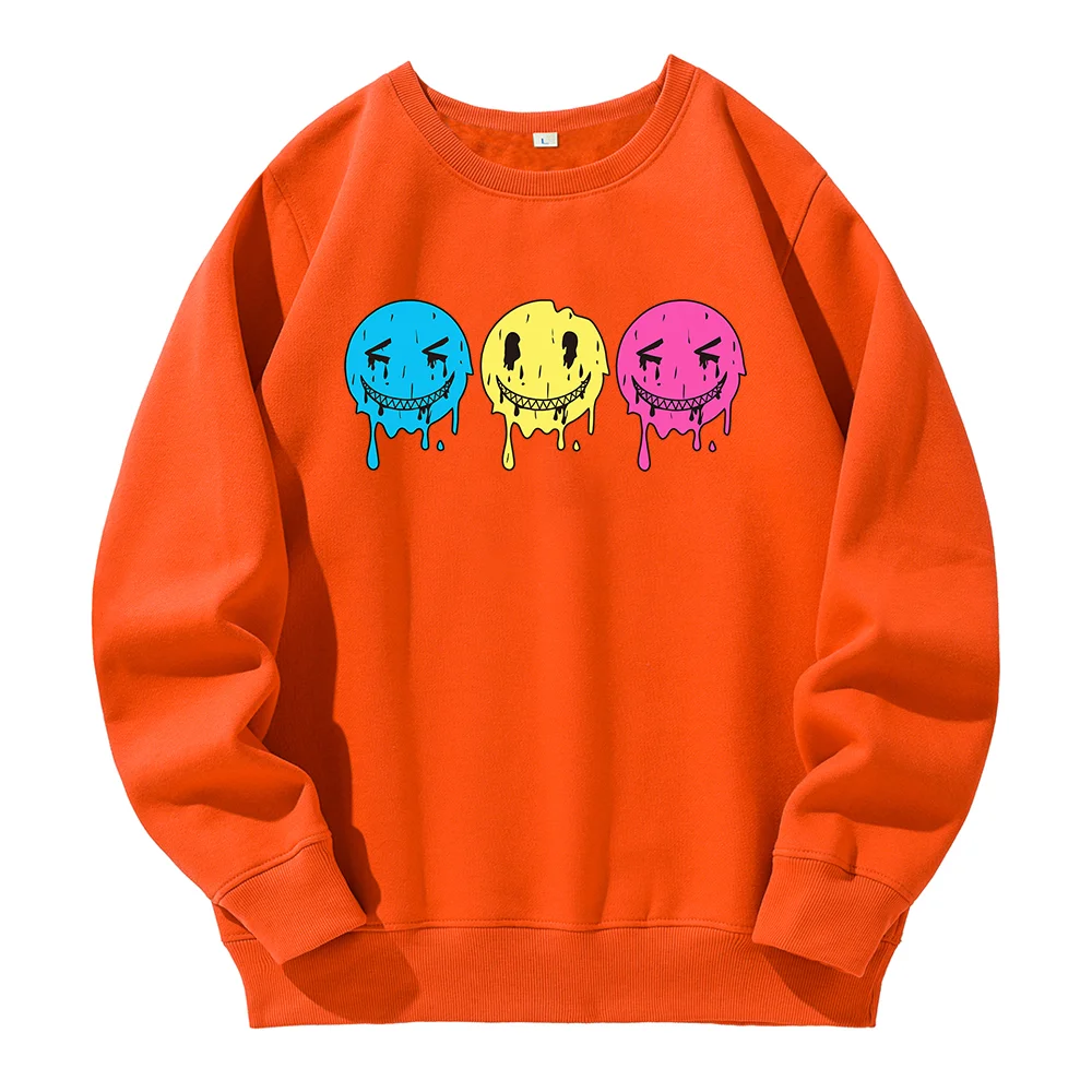 Three Happy Faces Melting Printing Male Hooded O-Neck Loose Fleece Warm Hoody Casual Novelty Sweatshirts Basic All Match Hoodie