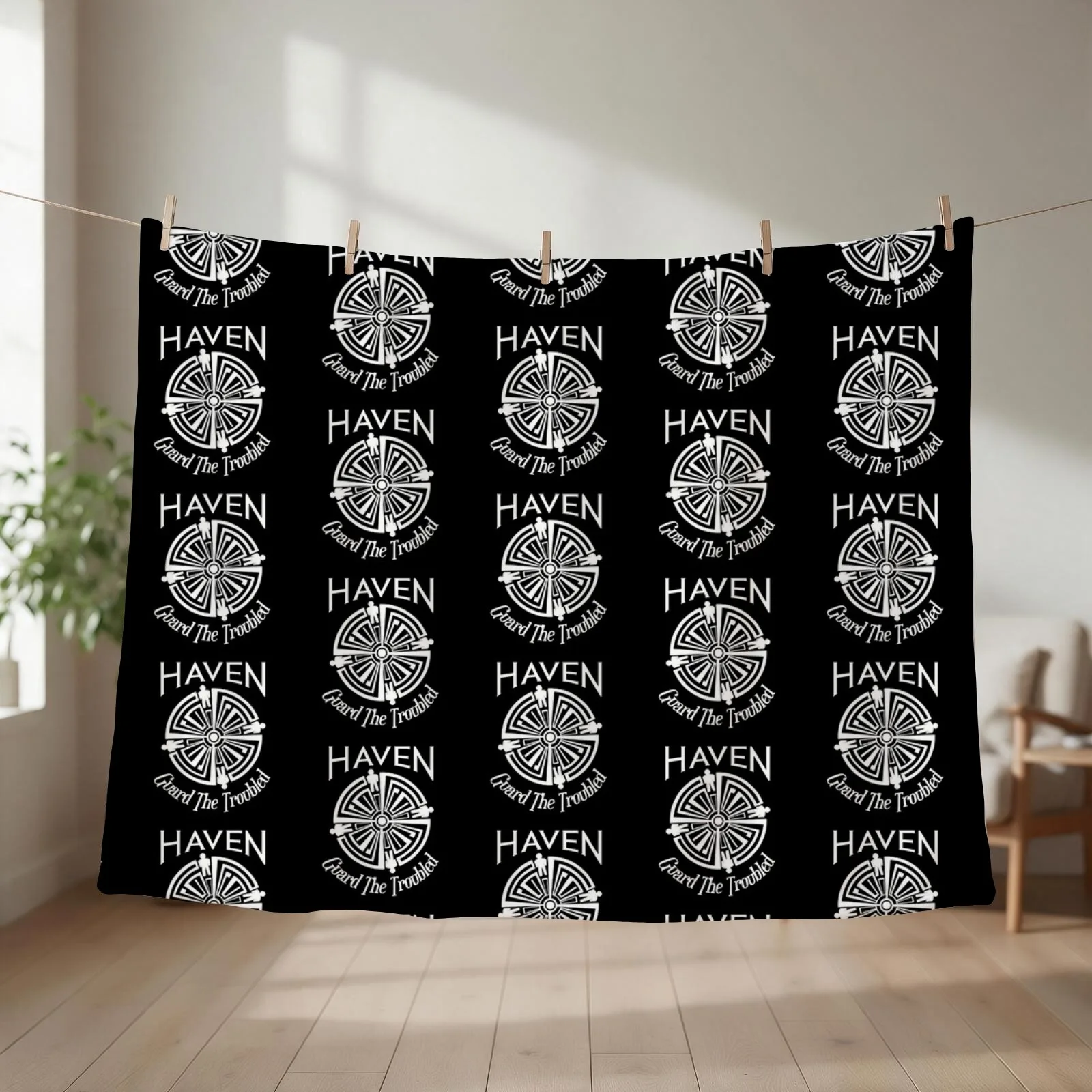 Haven Troubled Tattoo White Logo Throw Blanket couch cozy soft plush fuzzy picnic outdoor blanket