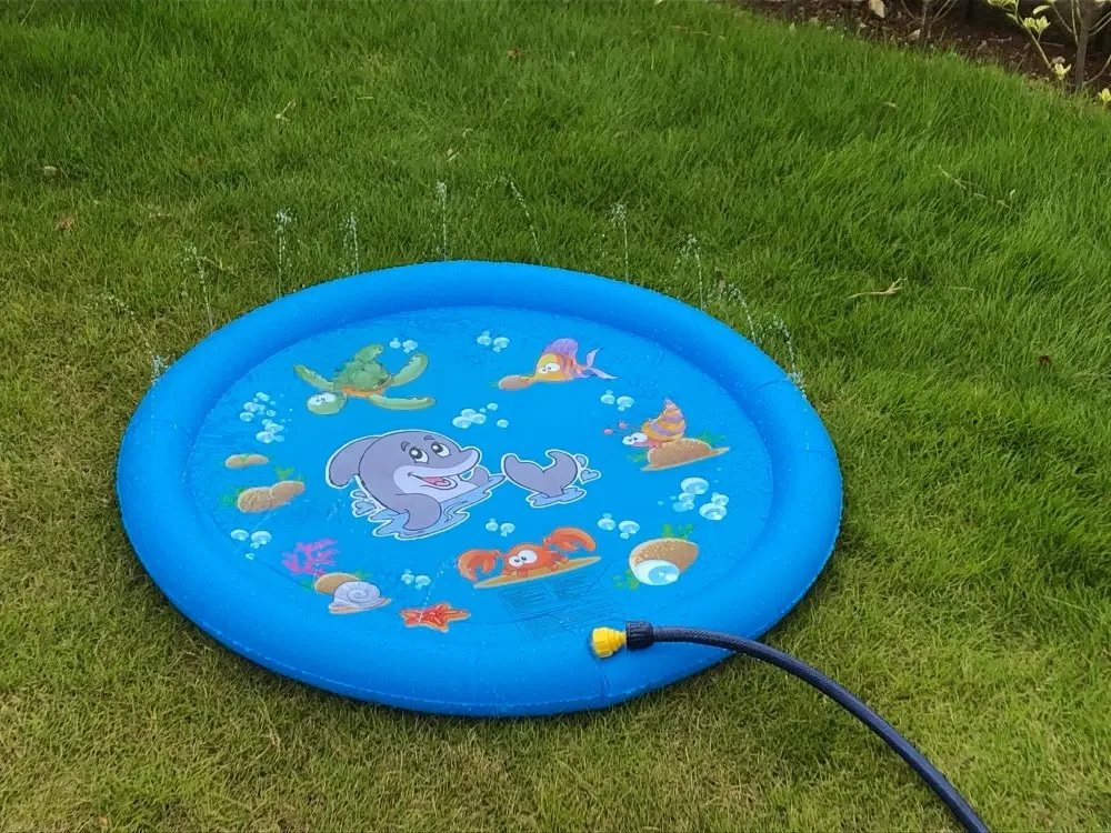 PVC Inflatable Water Spray Pad, Courtyard Water Play Pad, Blue Dolphin Pattern Water Sports Mat