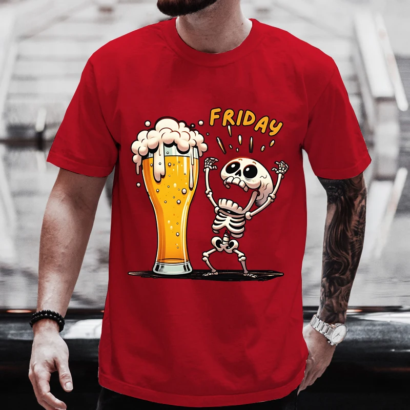 Summer Hot Sale Beer T-Shirts Funny 3D Skull Print T Shirt For Men Fashion New Oversized T-shirt Casual O-neck Short Sleeve Tops